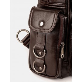 Men Sports Outdoor Genuine Leather Cow Leather Multifunction Multi-carry Crossbody Bag Backpack