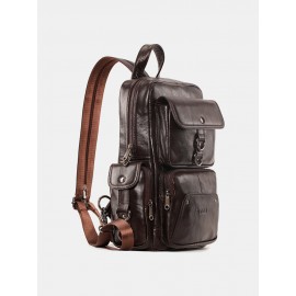 Men Sports Outdoor Genuine Leather Cow Leather Multifunction Multi-carry Crossbody Bag Backpack