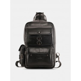 Men Sports Outdoor Genuine Leather Cow Leather Multifunction Multi-carry Crossbody Bag Backpack
