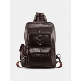 Men Sports Outdoor Genuine Leather Cow Leather Multifunction Multi-carry Crossbody Bag Backpack