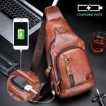 Men USB Charging Casual Bag Genuine Leather Chest Bag