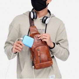 Men USB Charging Casual Bag Genuine Leather Chest Bag