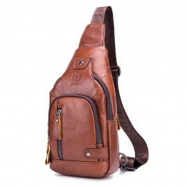 Men USB Charging Casual Bag Genuine Leather Chest Bag