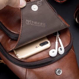 Men USB Charging Casual Bag Genuine Leather Chest Bag