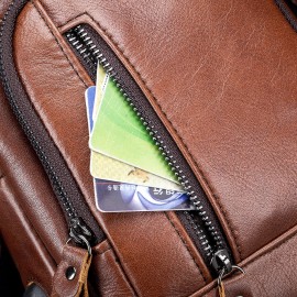 Men USB Charging Casual Bag Genuine Leather Chest Bag