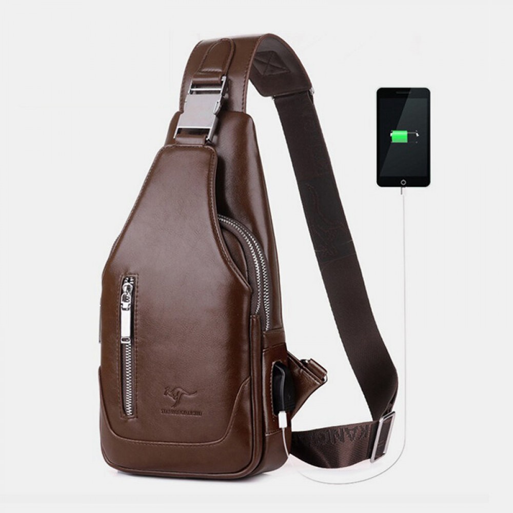 Men USB Charging Multi-pocket Large Capacity Waterproof Business Crossbody Bag Chest Bag Sling Bag