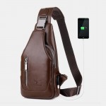 Men USB Charging Multi-pocket Large Capacity Waterproof Business Crossbody Bag Chest Bag Sling Bag
