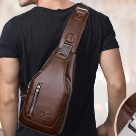 Men USB Charging Multi-pocket Large Capacity Waterproof Business Crossbody Bag Chest Bag Sling Bag