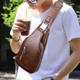 Men USB Charging Multi-pocket Large Capacity Waterproof Business Crossbody Bag Chest Bag Sling Bag