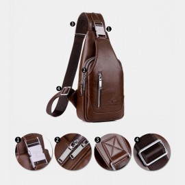 Men USB Charging Multi-pocket Large Capacity Waterproof Business Crossbody Bag Chest Bag Sling Bag