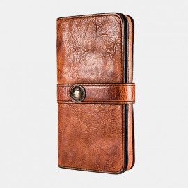 Men Vintage Card Holder Solid Phone Bag Long Wallet