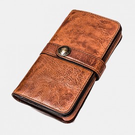 Men Vintage Card Holder Solid Phone Bag Long Wallet