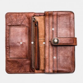 Men Vintage Card Holder Solid Phone Bag Long Wallet