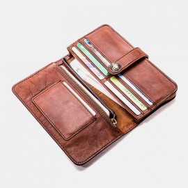 Men Vintage Card Holder Solid Phone Bag Long Wallet