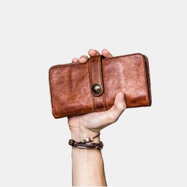Men Vintage Card Holder Solid Phone Bag Long Wallet