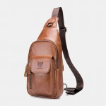 Men Vintage Genuine Leather Earphone Hole Multi-pocket Crossbody Bag Sling Bag
