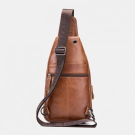 Men Vintage Genuine Leather Earphone Hole Multi-pocket Crossbody Bag Sling Bag
