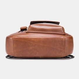 Men Vintage Genuine Leather Earphone Hole Multi-pocket Crossbody Bag Sling Bag