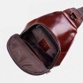 Men Vintage Genuine Leather Earphone Hole Multi-pocket Crossbody Bag Sling Bag