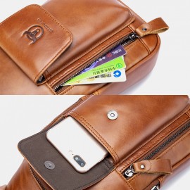 Men Vintage Genuine Leather Earphone Hole Multi-pocket Crossbody Bag Sling Bag