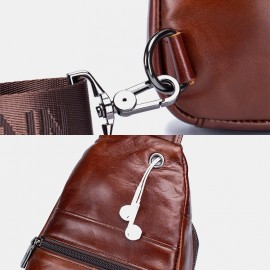 Men Vintage Genuine Leather Earphone Hole Multi-pocket Crossbody Bag Sling Bag