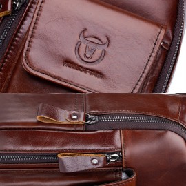 Men Vintage Genuine Leather Earphone Hole Multi-pocket Crossbody Bag Sling Bag