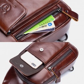 Men Vintage Genuine Leather Earphone Hole Multi-pocket Crossbody Bag Sling Bag