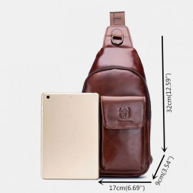 Men Vintage Genuine Leather Earphone Hole Multi-pocket Crossbody Bag Sling Bag