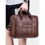 Men Vintage Leather Briefcase 14 inch Soft Genuine Leather Multifuntion Laptop Messenger Bag