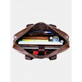 Men Vintage Leather Briefcase 14 inch Soft Genuine Leather Multifuntion Laptop Messenger Bag
