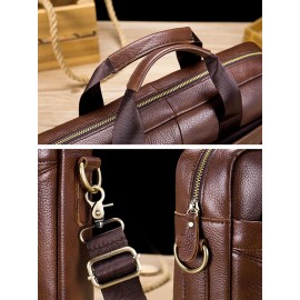 Men Vintage Leather Briefcase 14 inch Soft Genuine Leather Multifuntion Laptop Messenger Bag