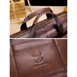 Men Vintage Leather Briefcase 14 inch Soft Genuine Leather Multifuntion Laptop Messenger Bag