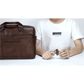 Men Vintage Leather Briefcase 14 inch Soft Genuine Leather Multifuntion Laptop Messenger Bag