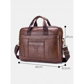 Men Vintage Leather Briefcase 14 inch Soft Genuine Leather Multifuntion Laptop Messenger Bag