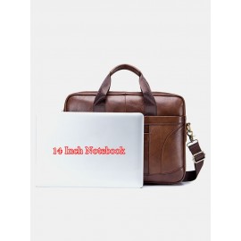Men Vintage Leather Briefcase 14 inch Soft Genuine Leather Multifuntion Laptop Messenger Bag