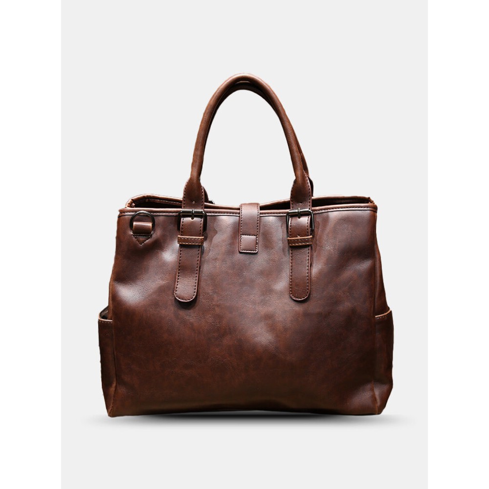 Men Vintage PU Leather Multifunction Briefcases 14 Inch Laptop Bag Handbag