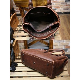 Men Vintage PU Leather Multifunction Briefcases 14 Inch Laptop Bag Handbag