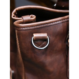 Men Vintage PU Leather Multifunction Briefcases 14 Inch Laptop Bag Handbag