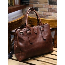 Men Vintage PU Leather Multifunction Briefcases 14 Inch Laptop Bag Handbag