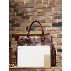 Men Vintage PU Leather Multifunction Briefcases 14 Inch Laptop Bag Handbag