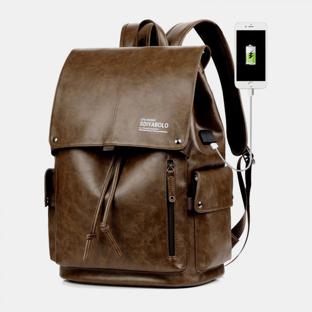 Men Waterproof Large Capacity USB Charging Earphone Hole Backpack