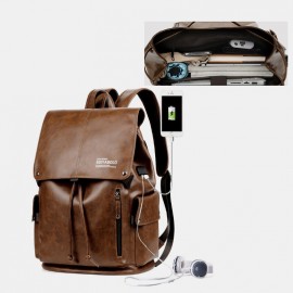 Men Waterproof Large Capacity USB Charging Earphone Hole Backpack
