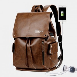 Men Waterproof Large Capacity USB Charging Earphone Hole Backpack