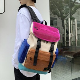Men Women Corduroy Patchwork Multi-pocket Backpack
