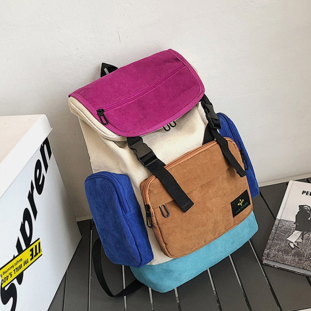 Men Women Corduroy Patchwork Multi-pocket Backpack