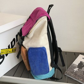 Men Women Corduroy Patchwork Multi-pocket Backpack