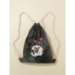 Men Women Skull Mushroom Pattern Print Drawstring Backpack