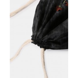 Men Women Skull Mushroom Pattern Print Drawstring Backpack