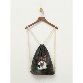 Men Women Skull Mushroom Pattern Print Drawstring Backpack