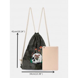Men Women Skull Mushroom Pattern Print Drawstring Backpack